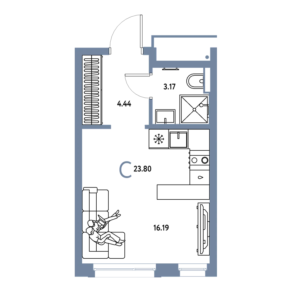 Планировка: Студия 23,8 м²