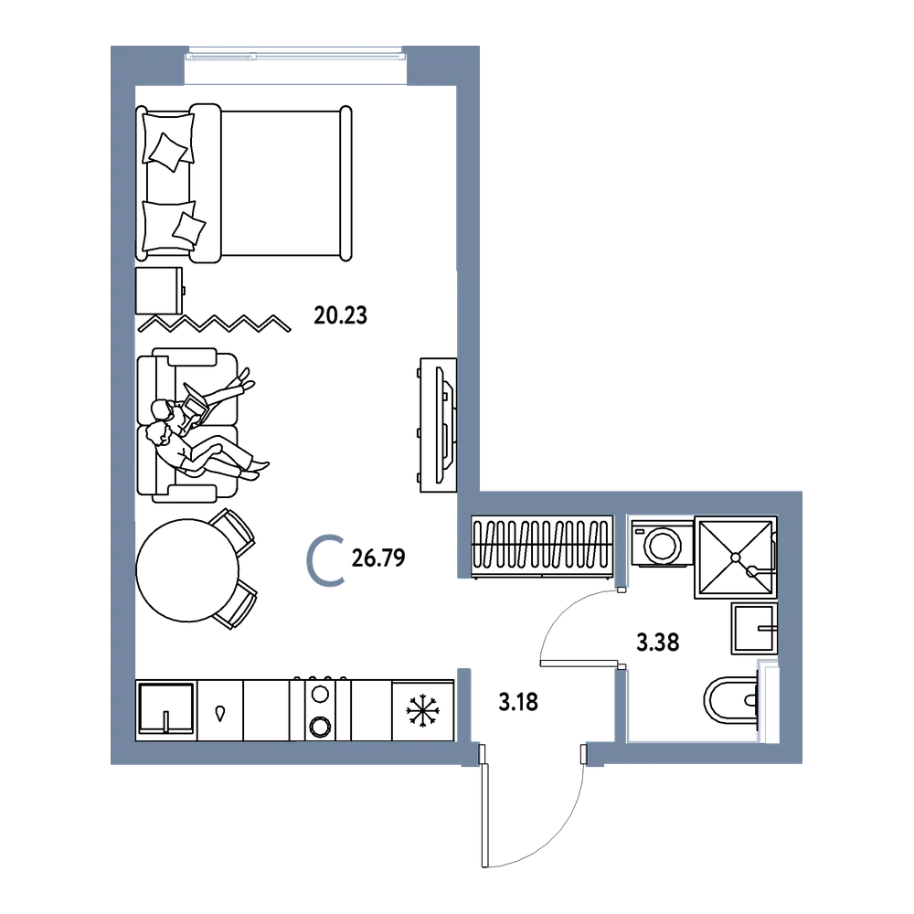 Планировка: Студия 26,79 м²