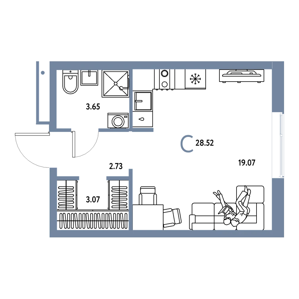 Планировка: Студия 28,52 м²