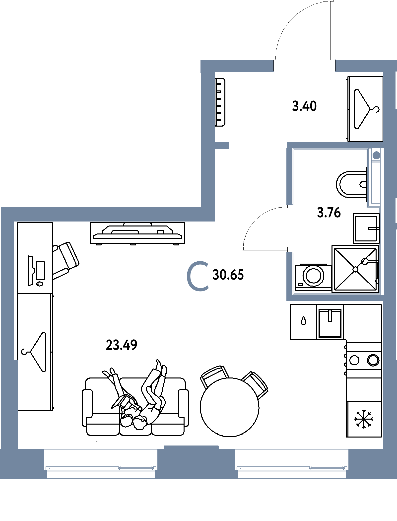 Планировка: Студия 30,65 м² в ЖК «Европейский берег 2.0»