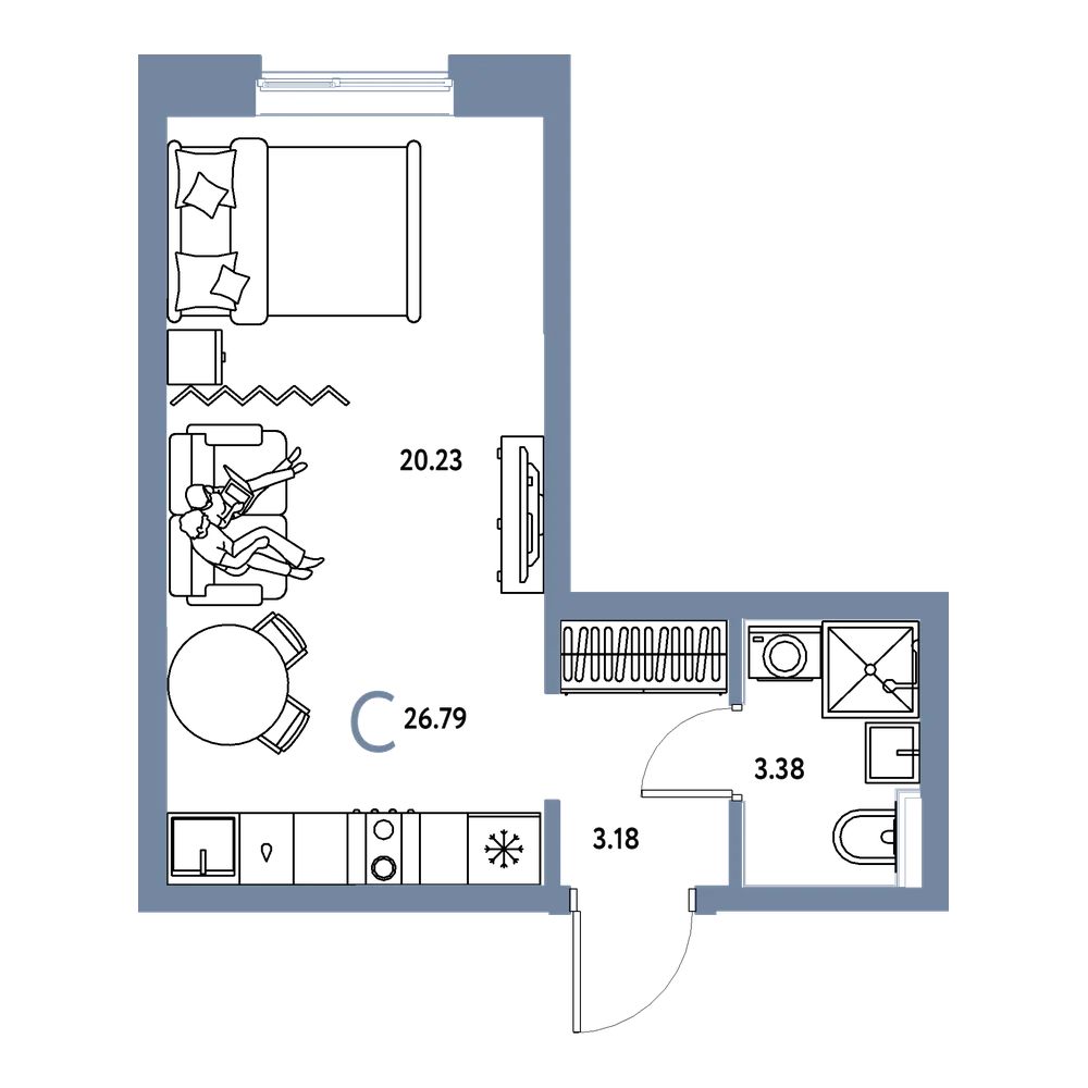 Планировка: Студия 26,79 м²