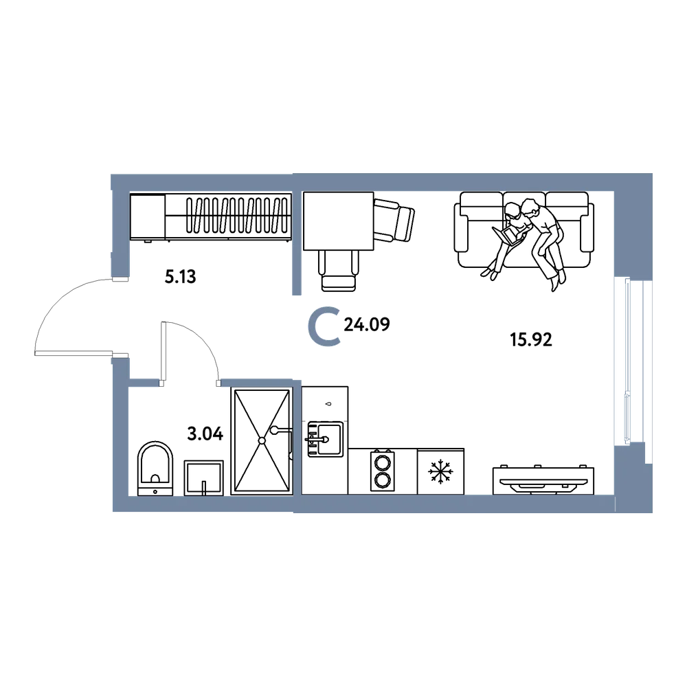 Планировка: Студия 24,09 м²