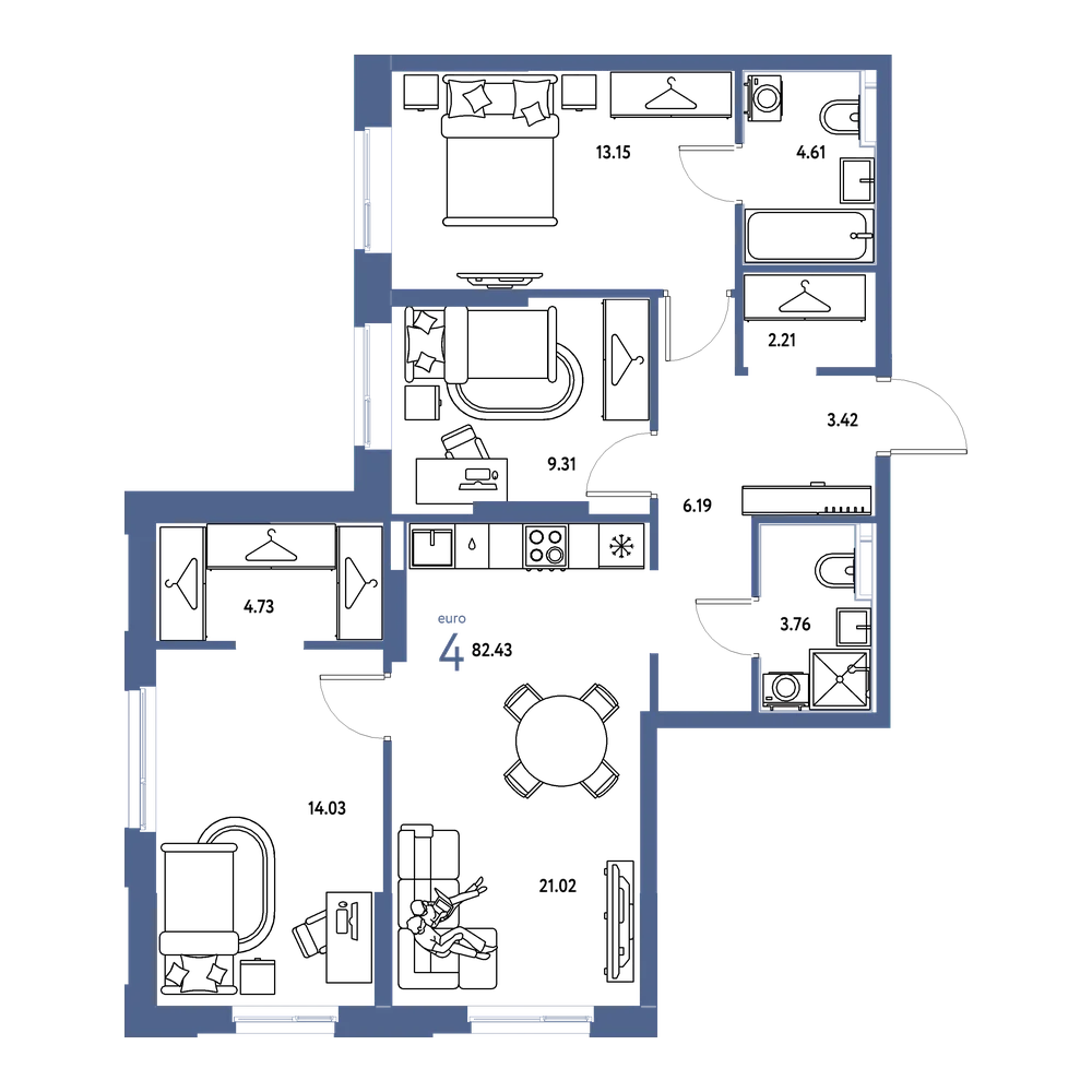 Планировка: Евро-4 82,43 м²