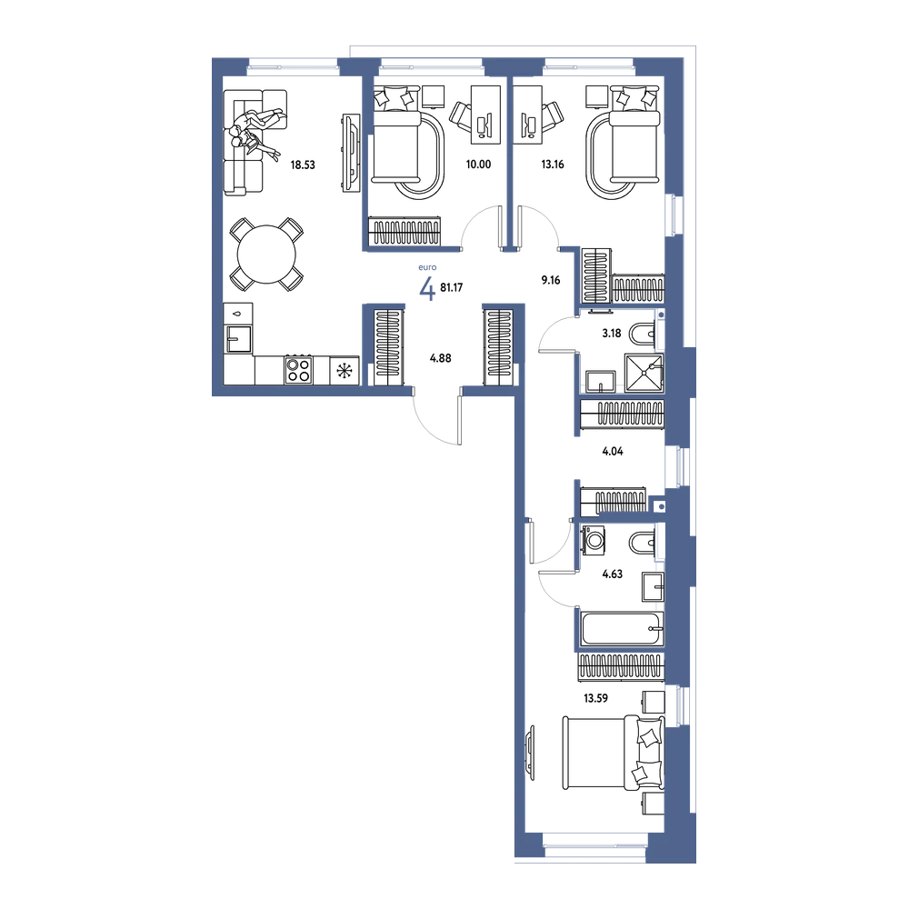 Планировка: Евро-4 81,17 м²