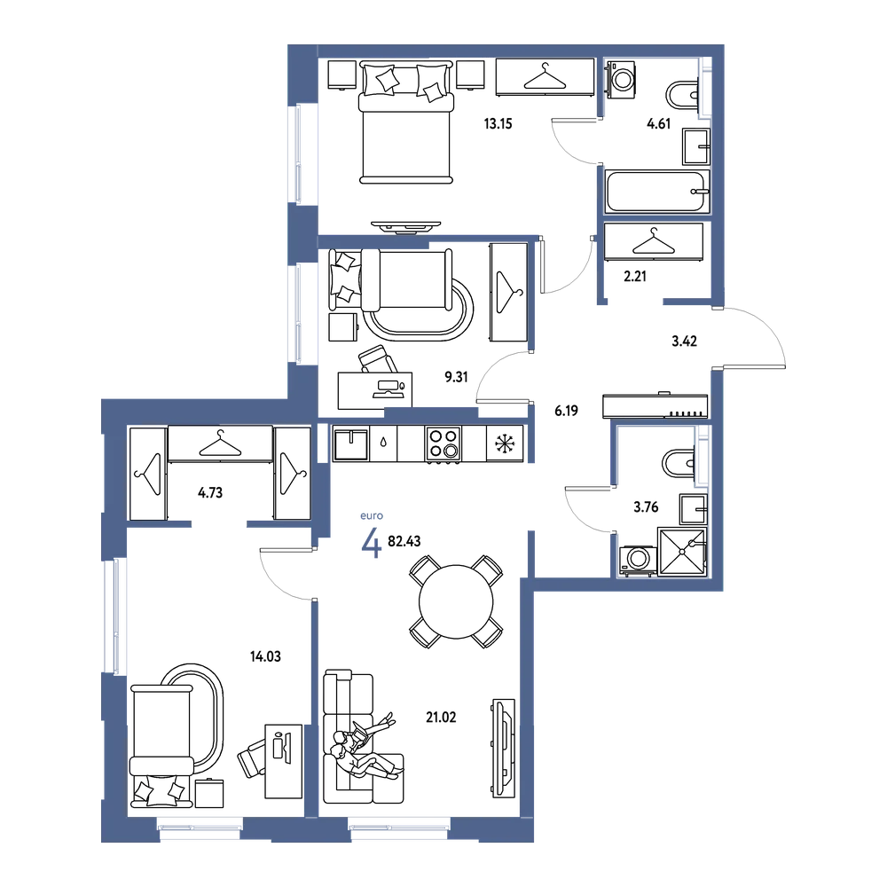 Планировка: Евро-4 82,43 м²