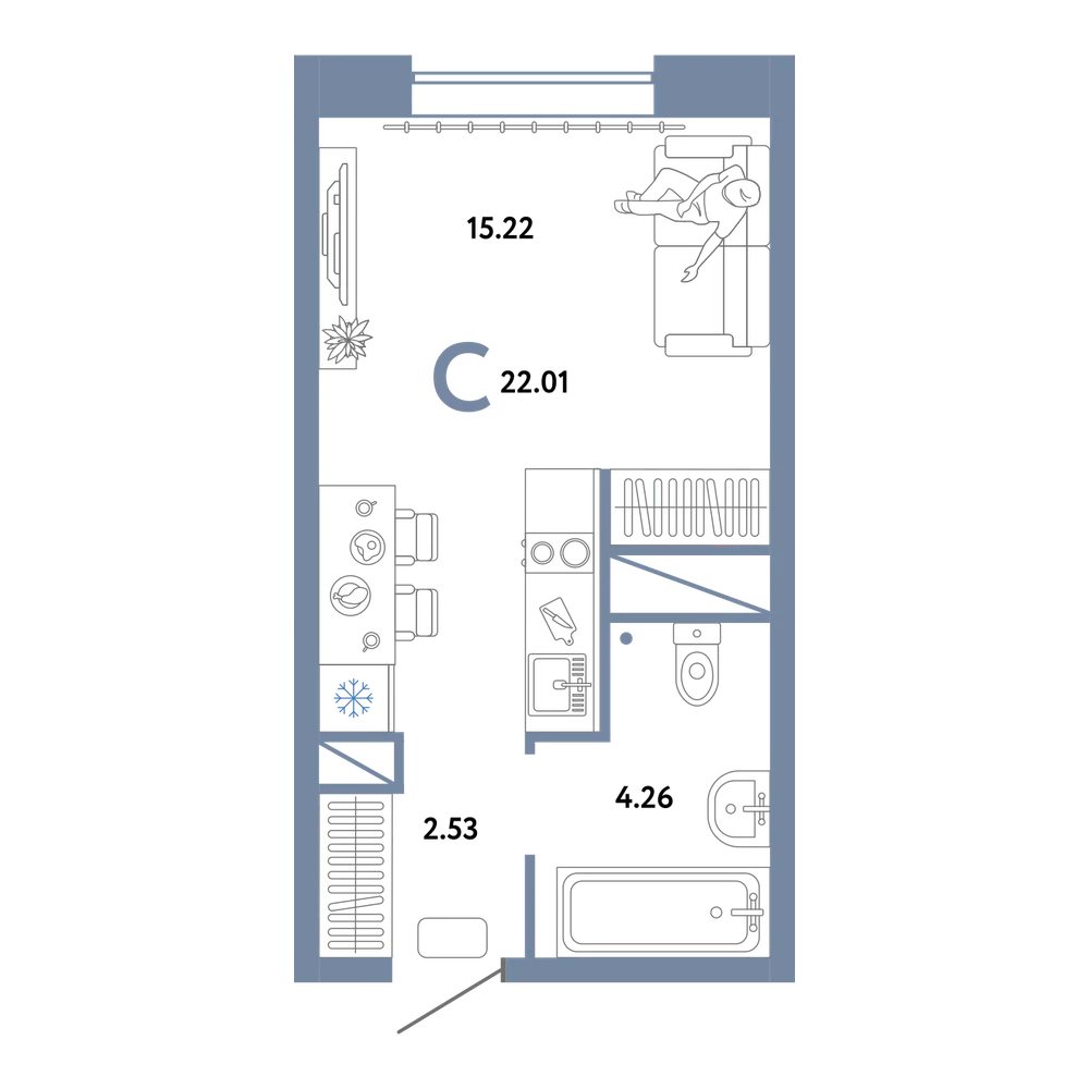 Планировка: Студия 22,01 м²
