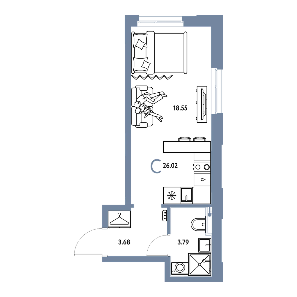 Планировка: Студия 26,02 м²