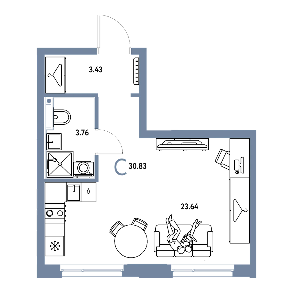 Планировка: Студия 30,83 м²
