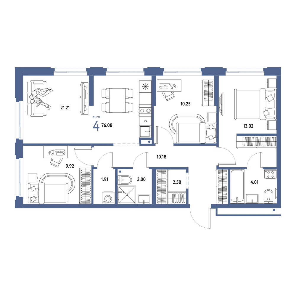 Планировка: Евро-4 76,08 м²