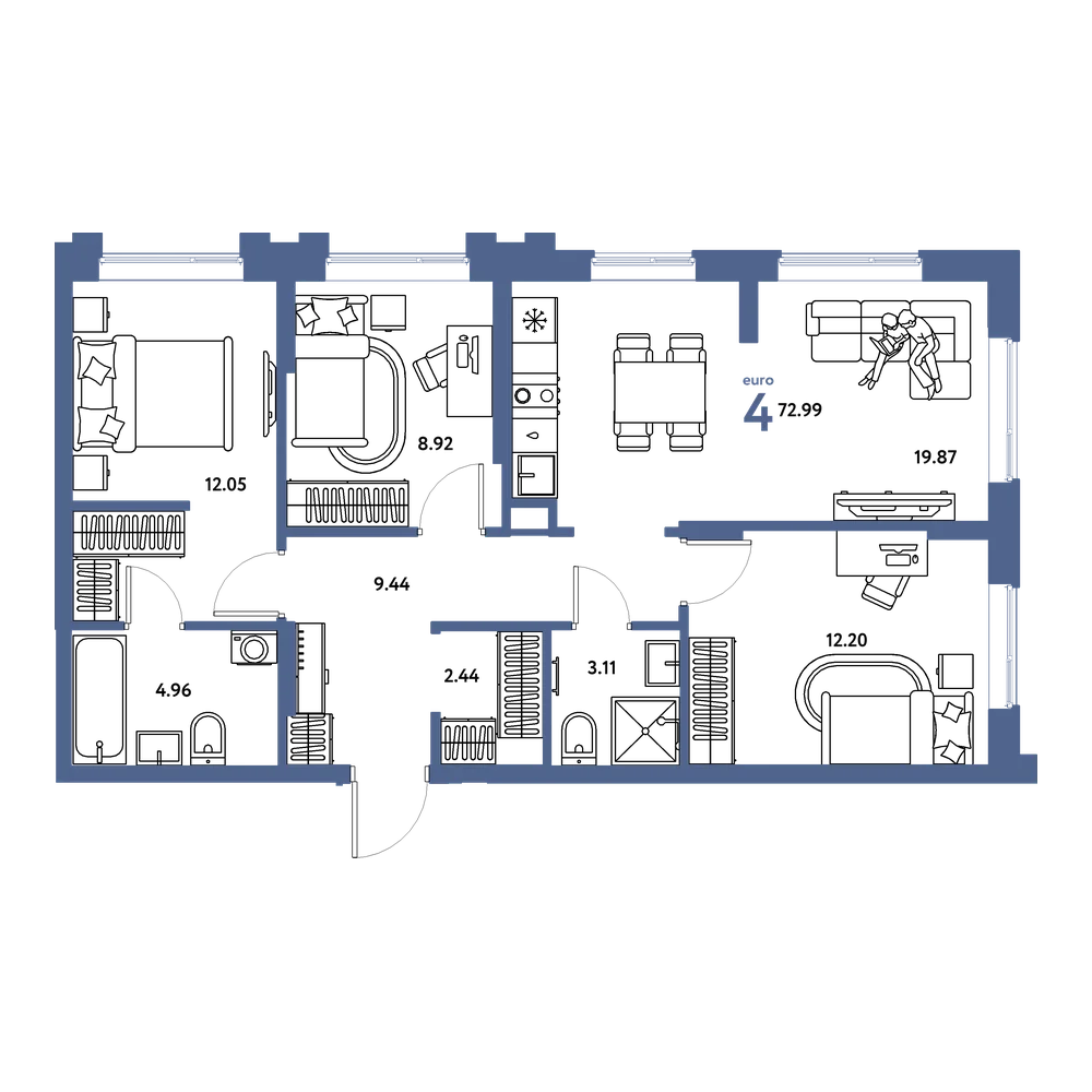Планировка: Евро-4 72,99 м²