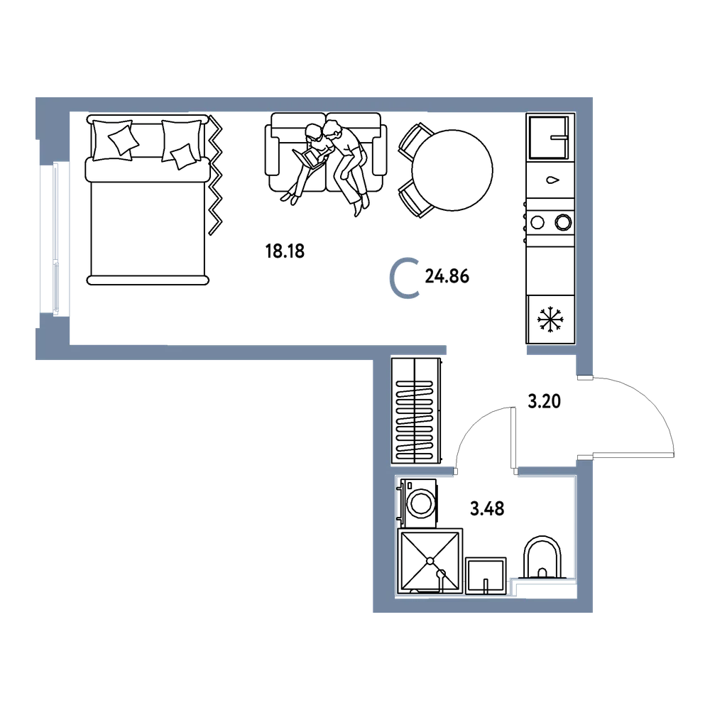Планировка: Студия 24,86 м²