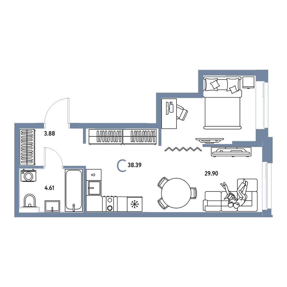Планировка: Студия 38,39 м²