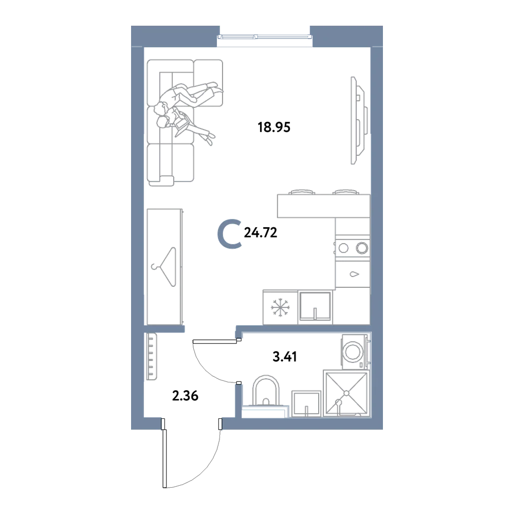 Планировка: Студия 24,72 м²