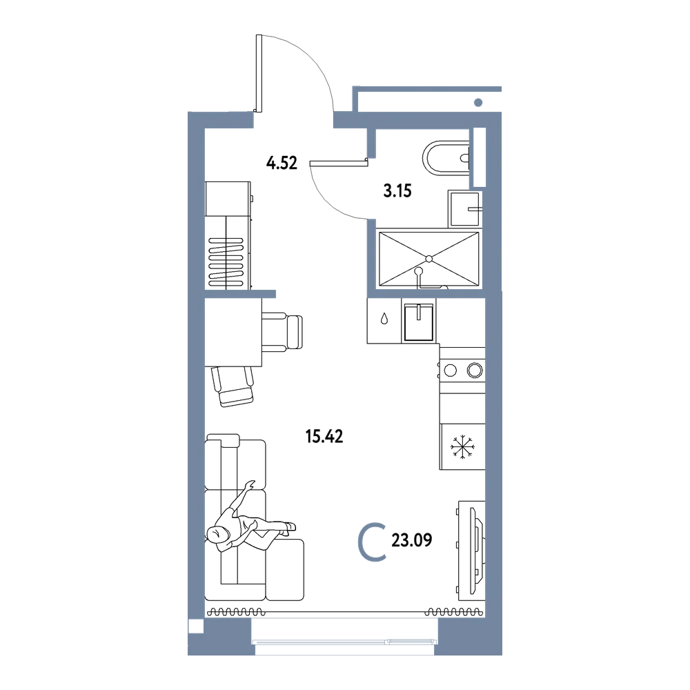 Планировка: Студия 23,09 м²