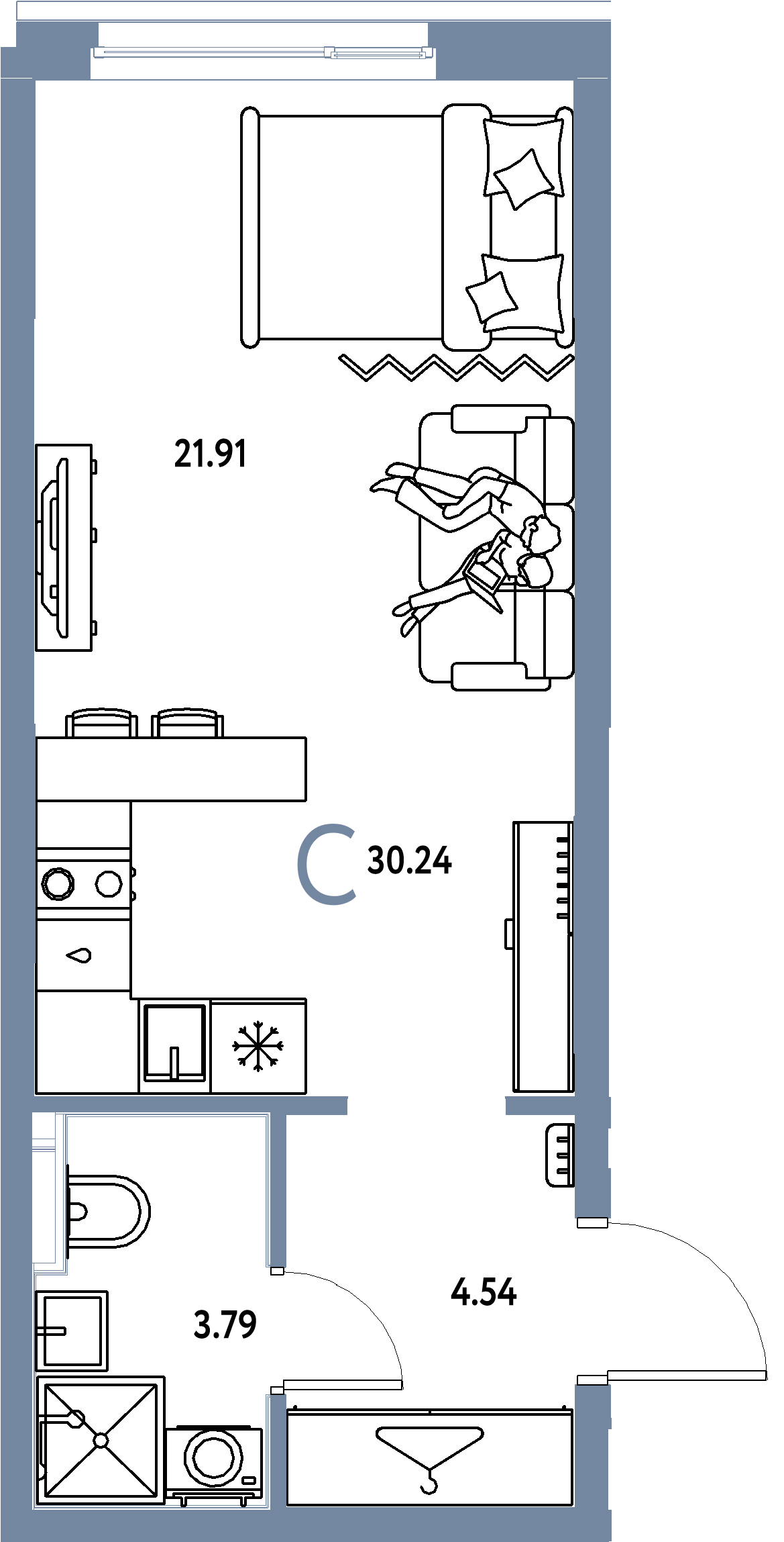 Планировка: Студия 30,24 м² в ЖК «Европейский берег 2.0»