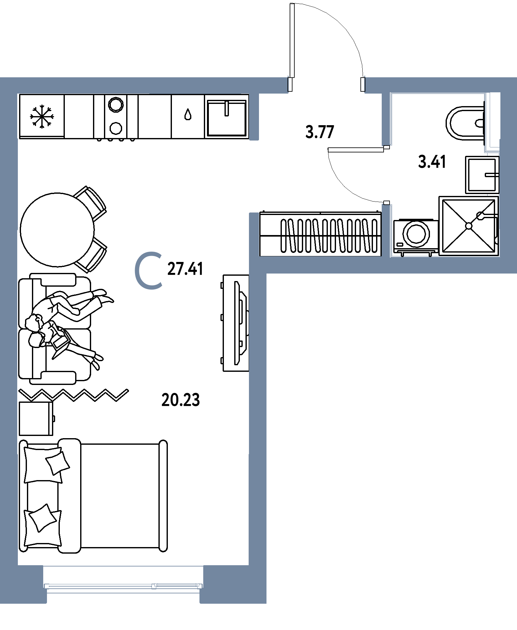 Планировка: Студия 27,41 м² в ЖК «Остров-сад»