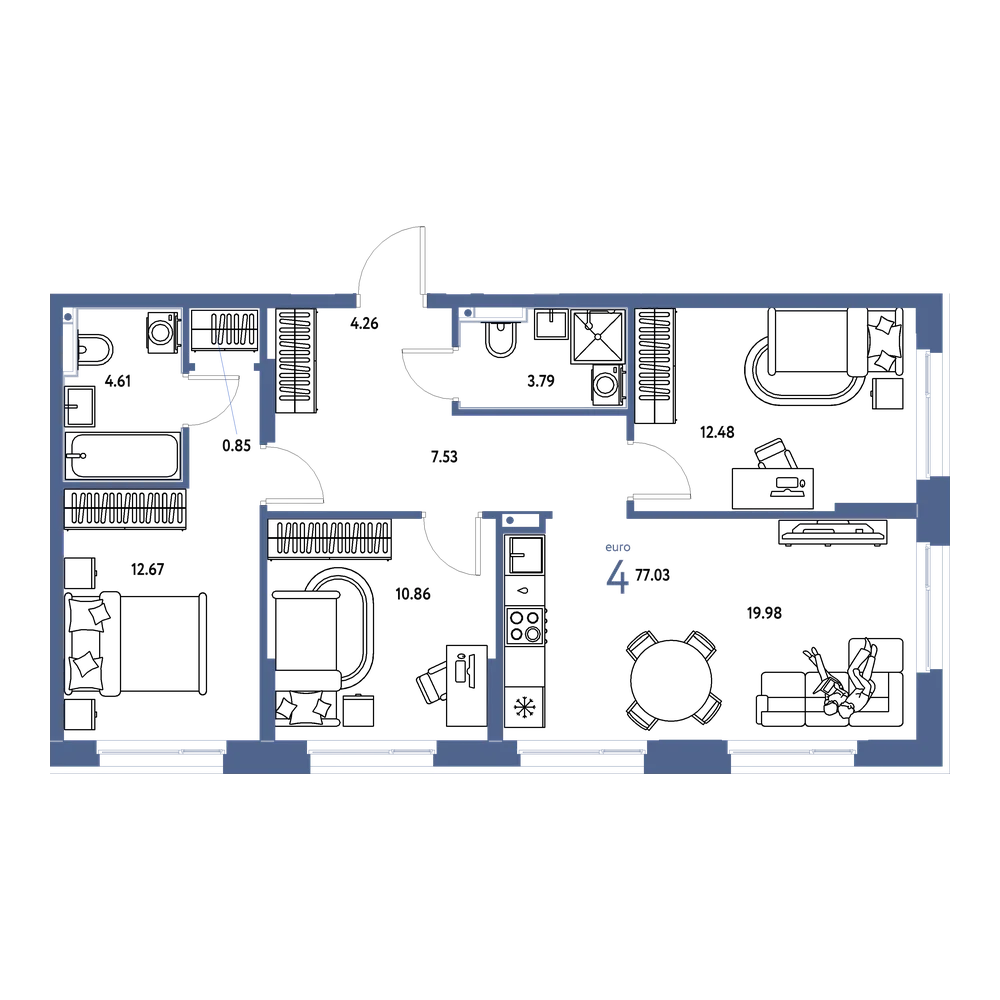 Планировка: Евро-4 77,14 м²