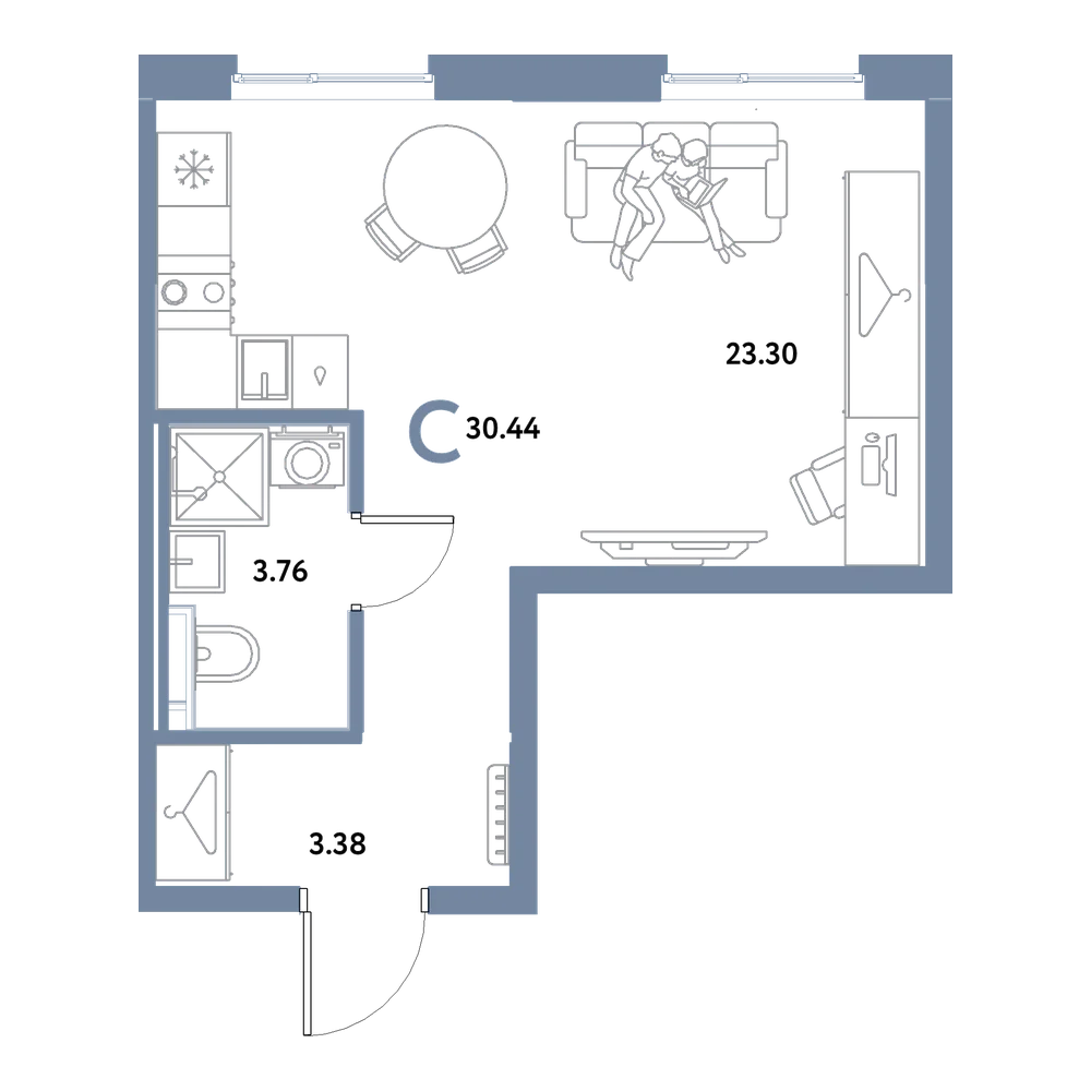 Планировка: Студия 30,44 м²