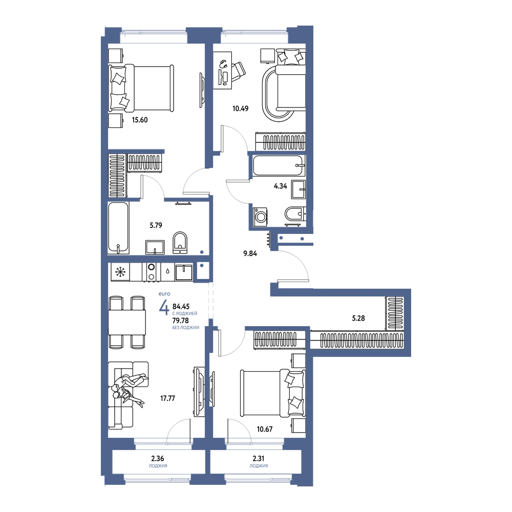Планировка: Евро-4 84,45 м²