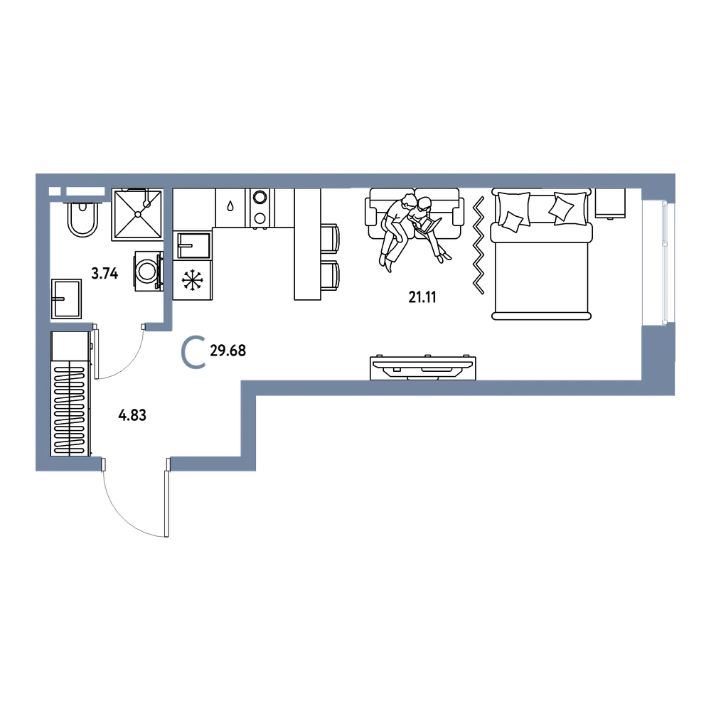 Планировка: Студия 29,68 м²