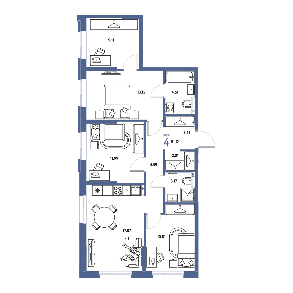 Планировка: Евро-4 81,12 м²