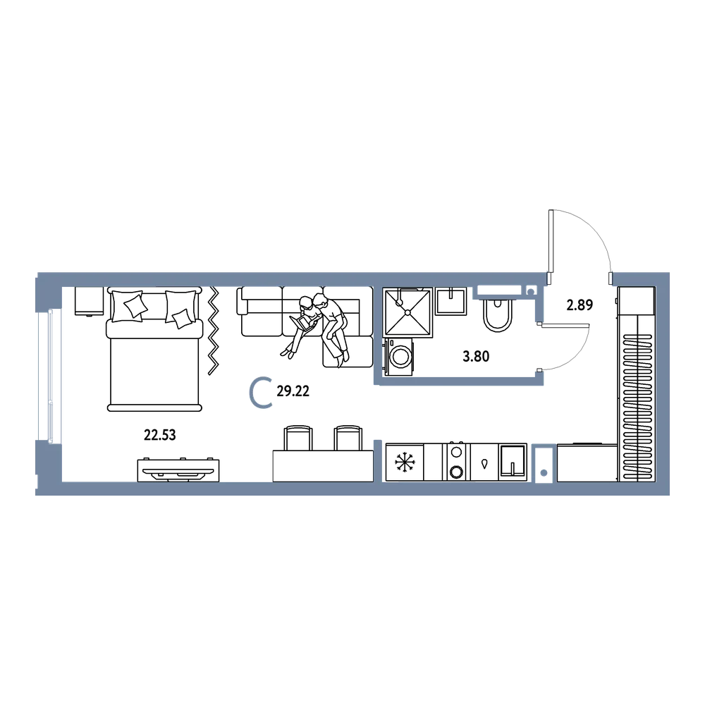 Планировка: Студия 29,22 м²