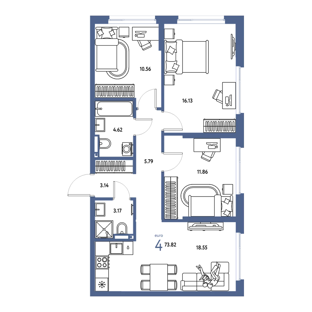 Планировка: Евро-4 73,82 м²