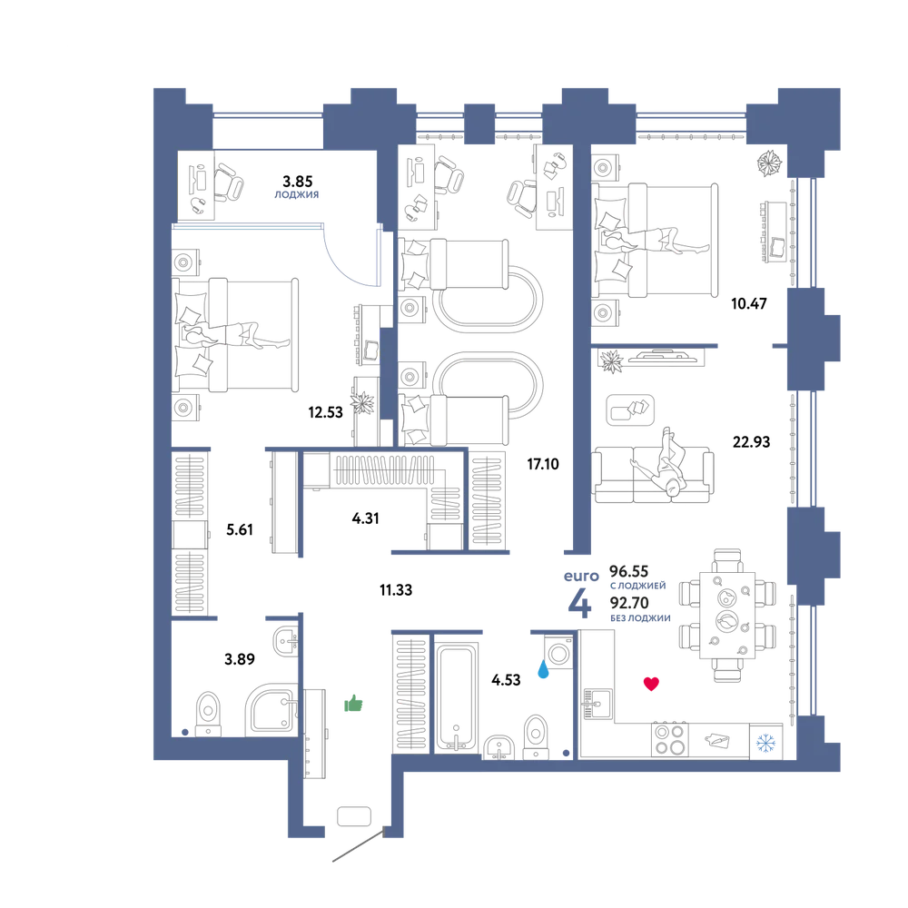 Планировка: Евро-4 99,39 м²
