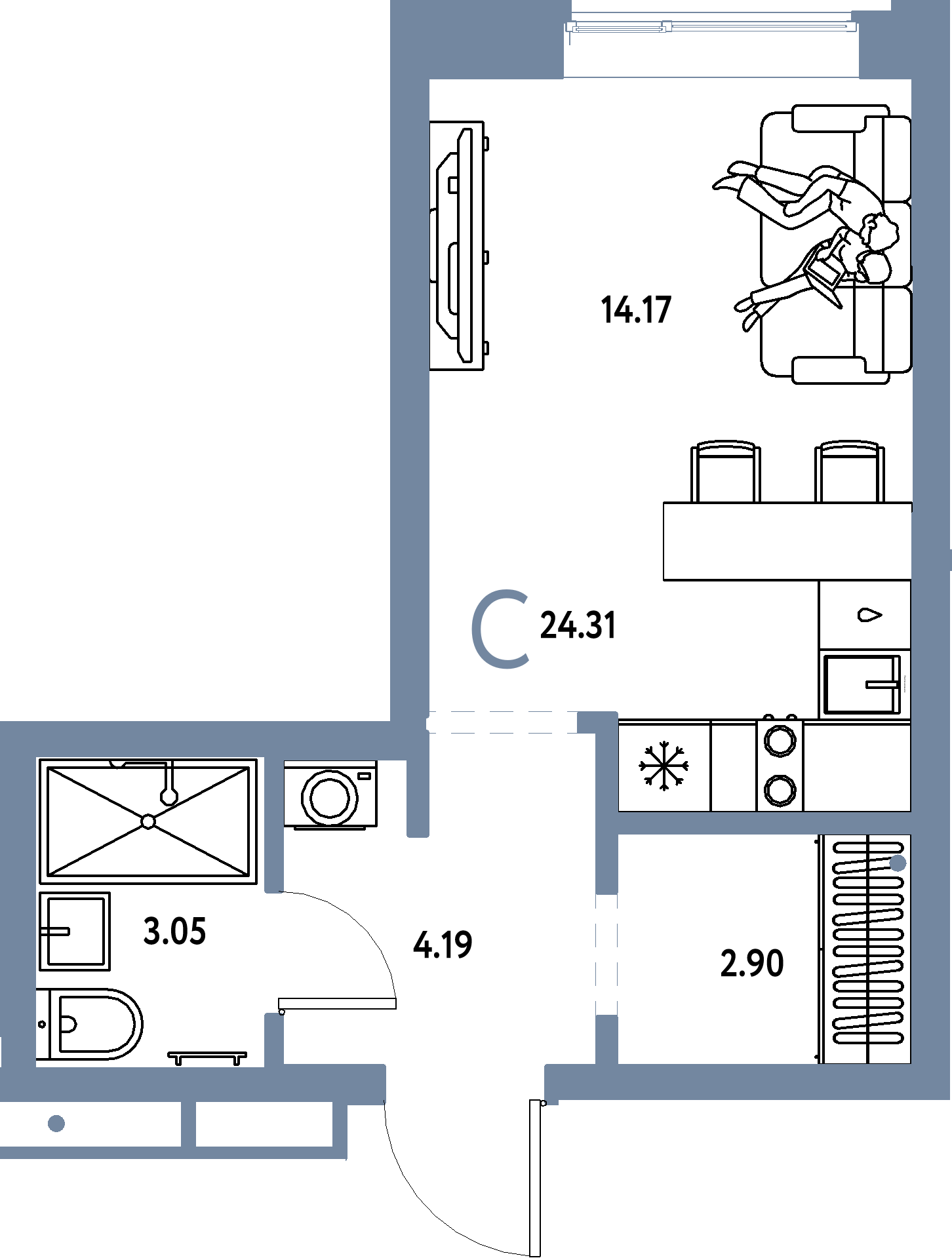 Планировка: Студия 24,31 м² в ЖК «Домашний»