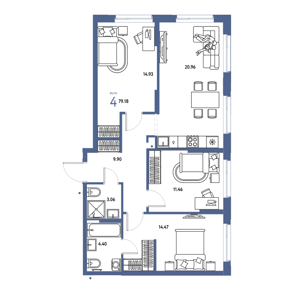 Планировка: Евро-4 79,18 м²