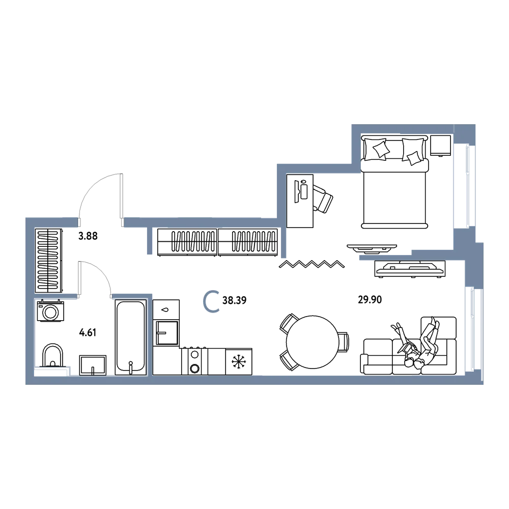 Планировка: Студия 38,39 м²