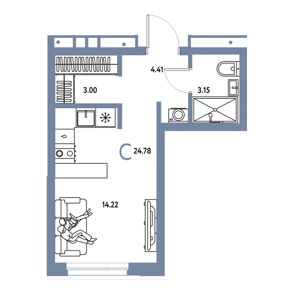 Планировка: Студия 24,78 м²