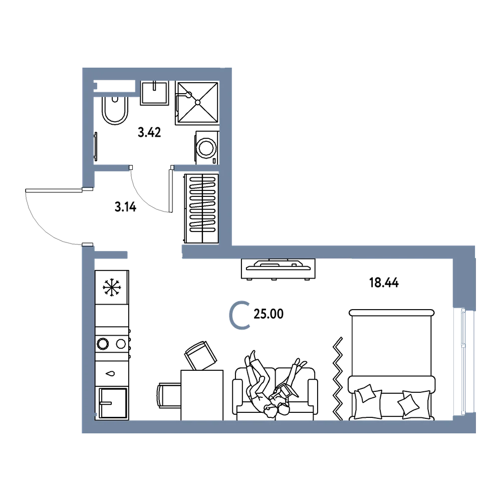 Планировка: Студия 25 м²