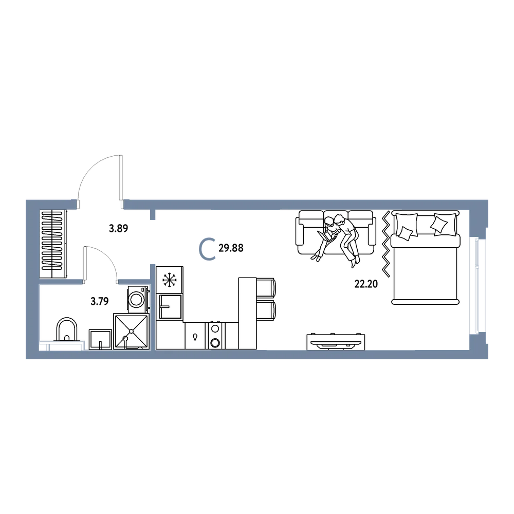 Планировка: Студия 29,88 м²
