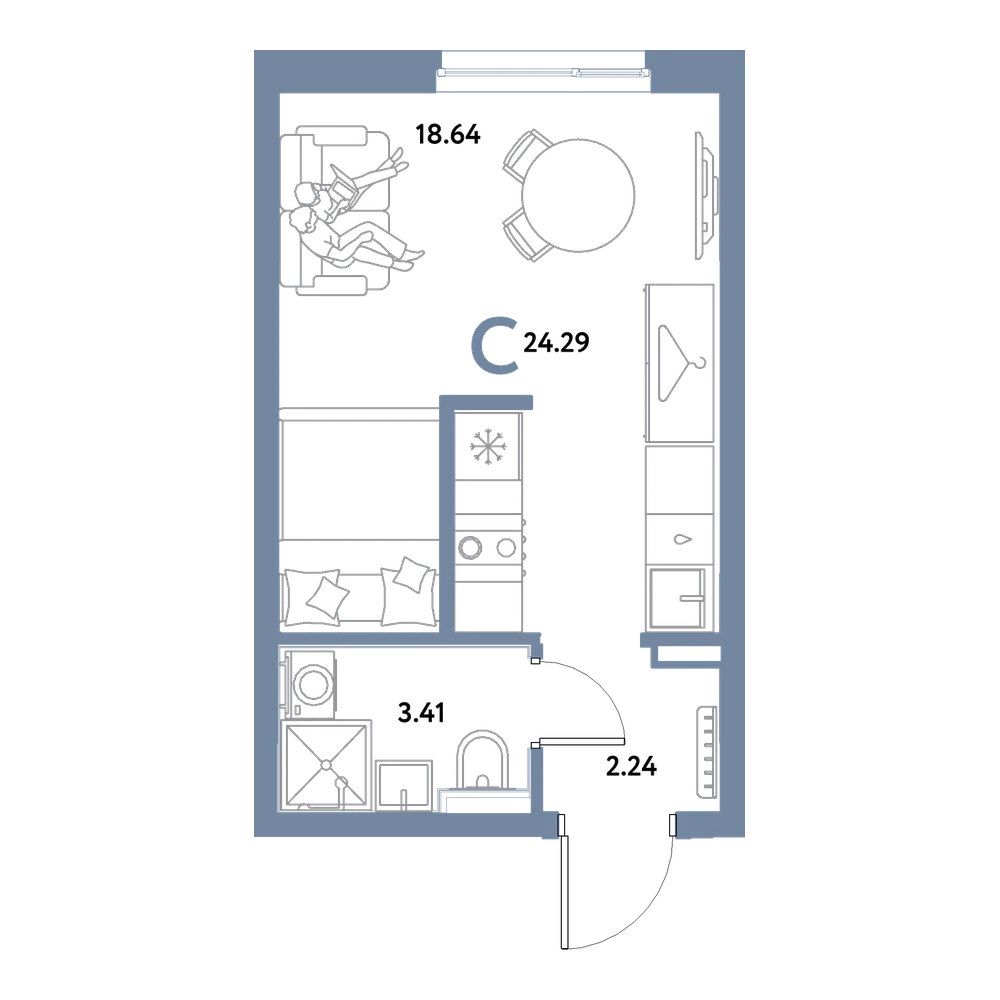 Планировка: Студия 24,29 м²