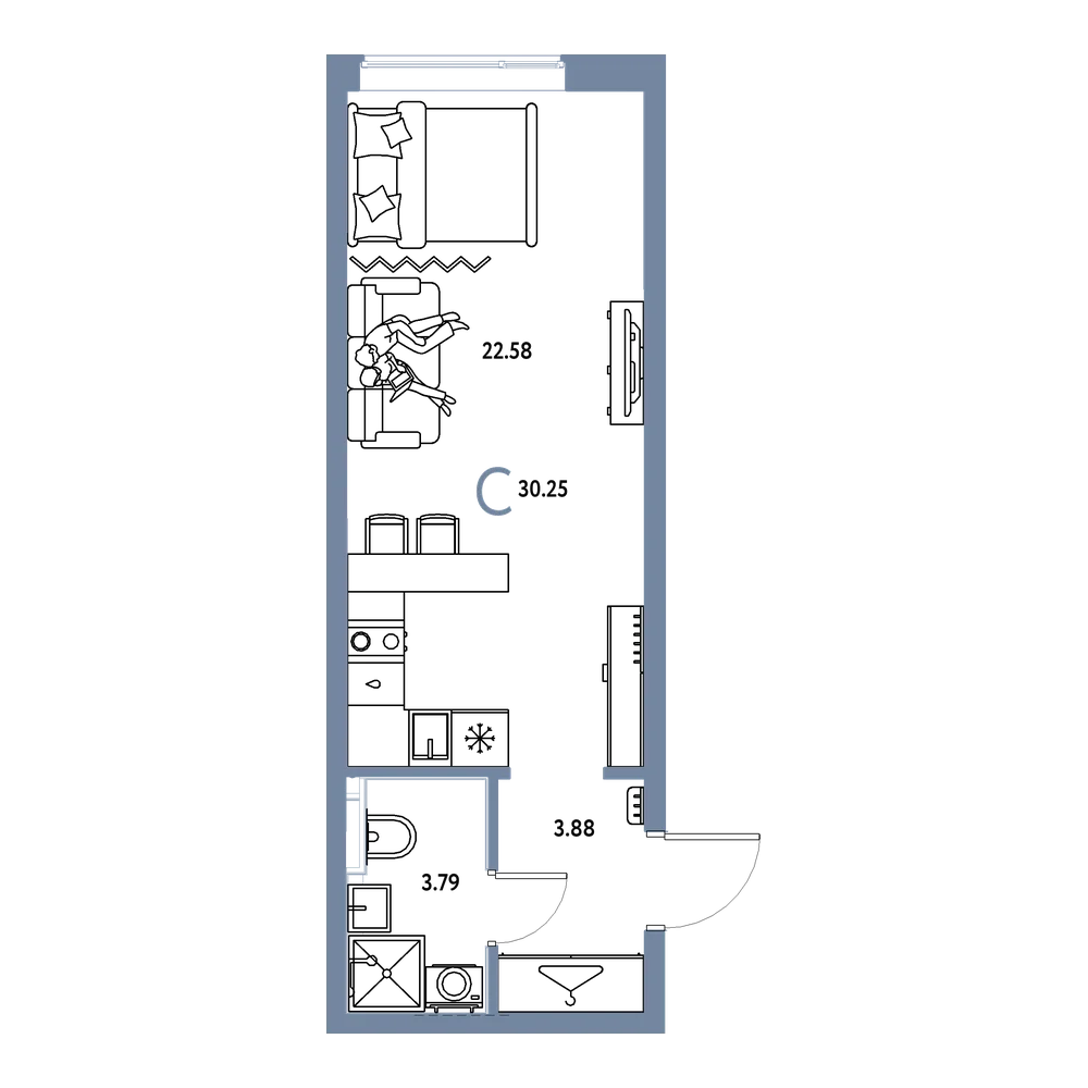 Планировка: Студия 30,25 м²