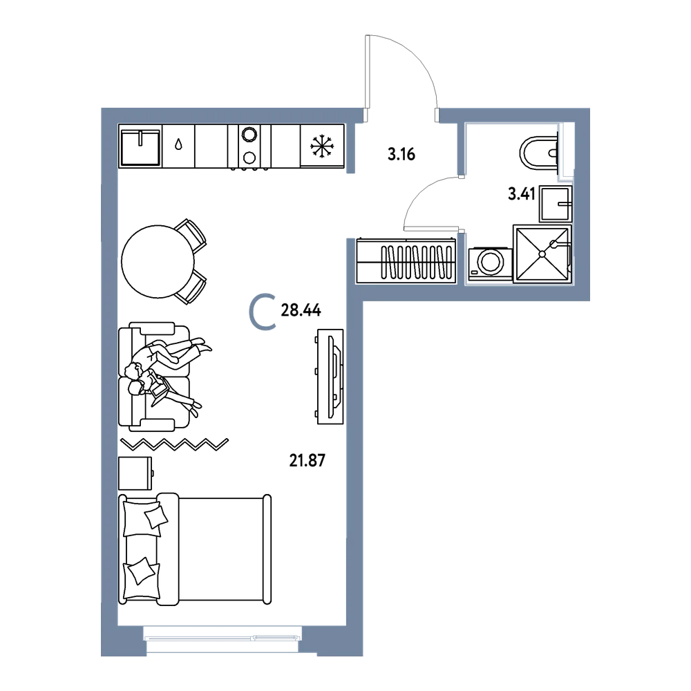 Планировка: Студия 28,44 м²