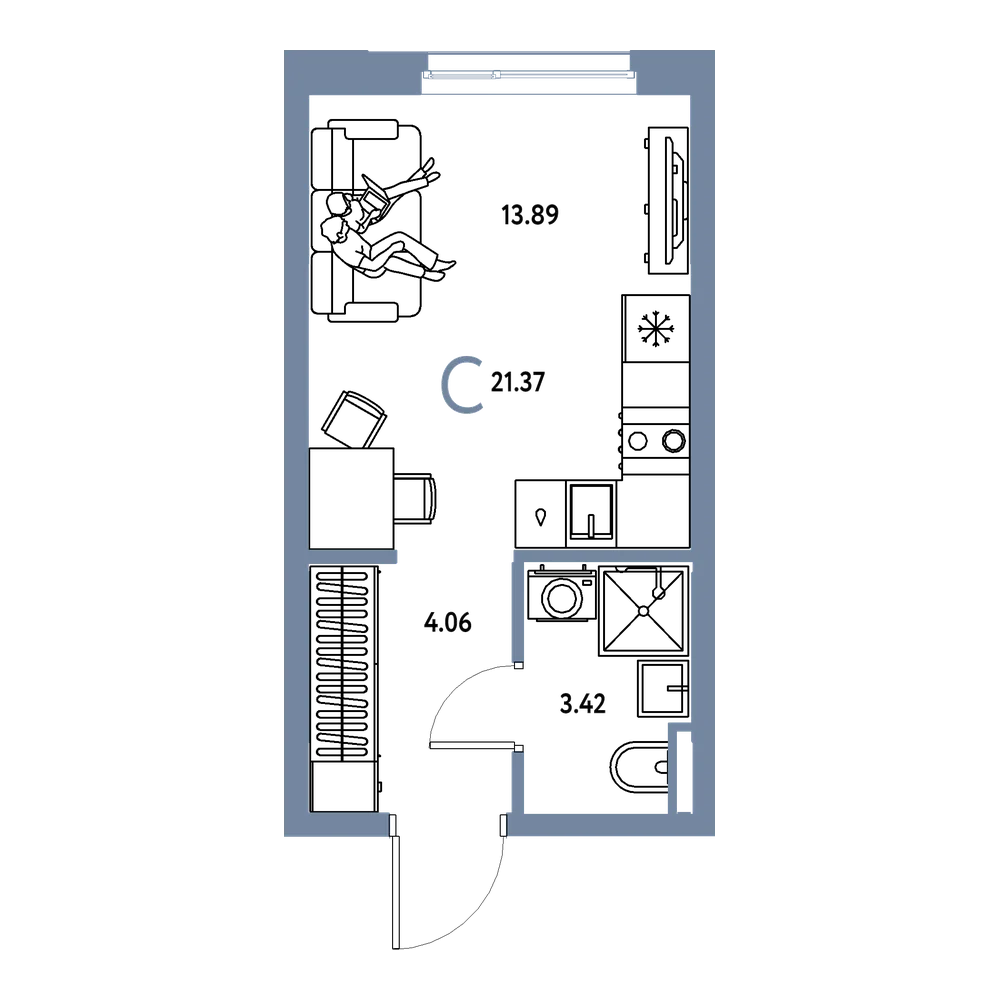 Планировка: Студия 21,37 м²