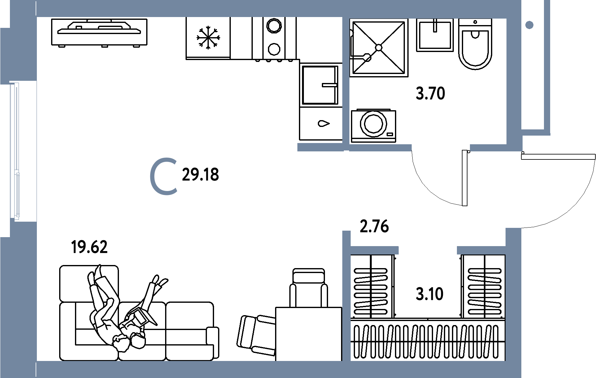 Планировка: Студия 29,18 м² в ЖК «Домашний»