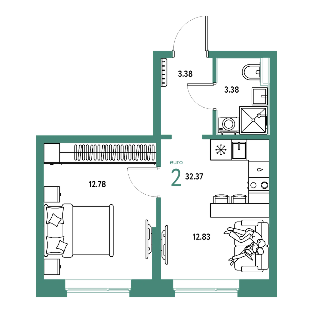 Планировка: Евродвушка 32,37 м²