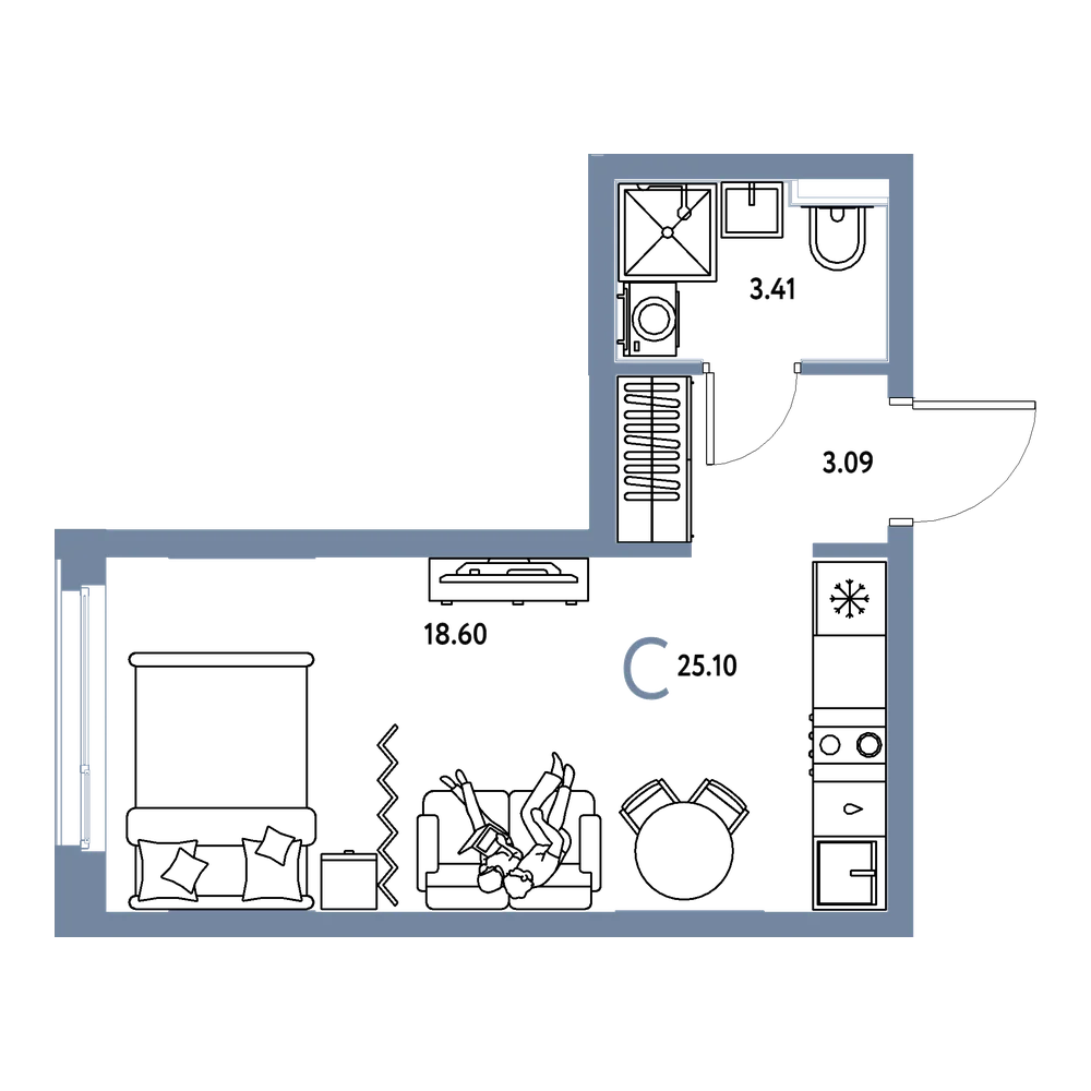 Планировка: Студия 25,1 м²