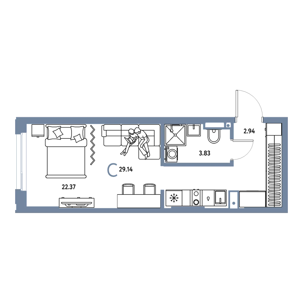 Планировка: Студия 29,14 м²