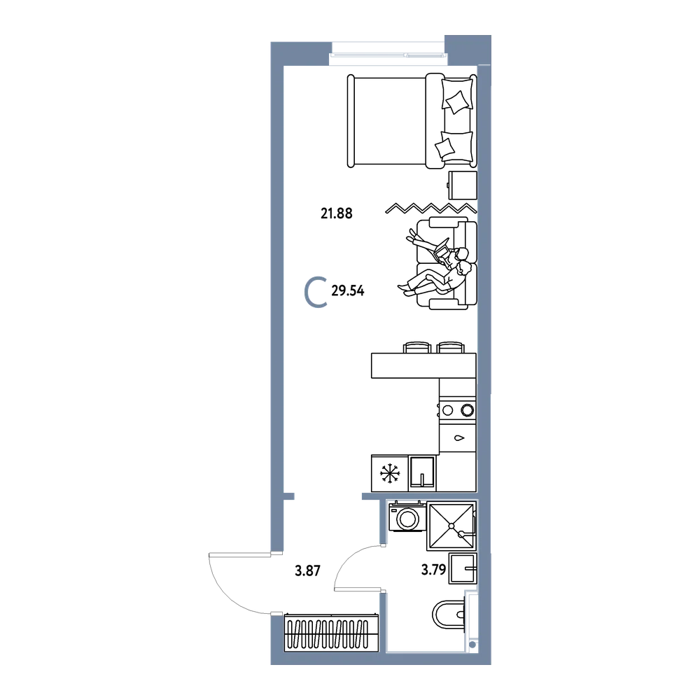 Планировка: Студия 29,54 м²