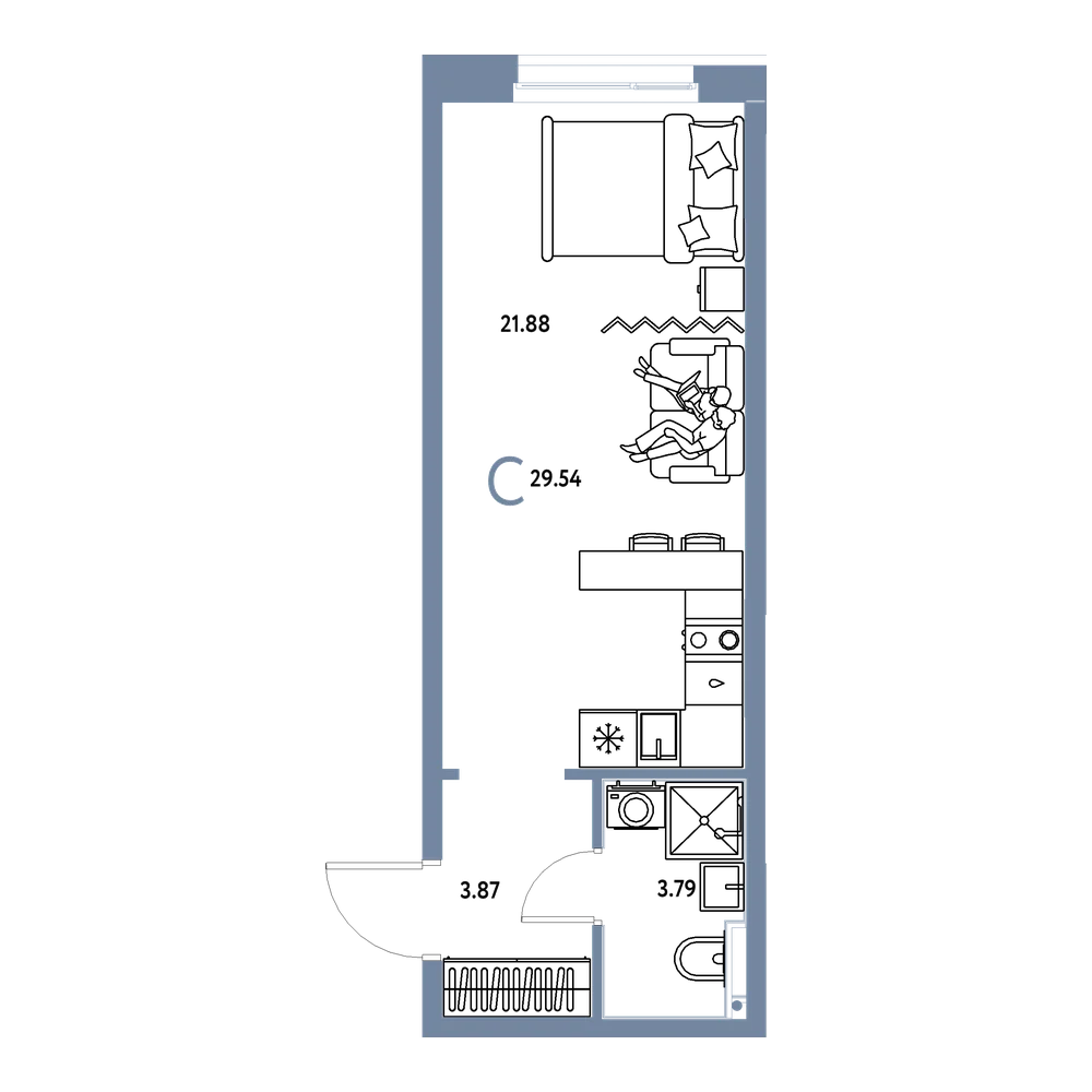 Планировка: Студия 29,54 м²