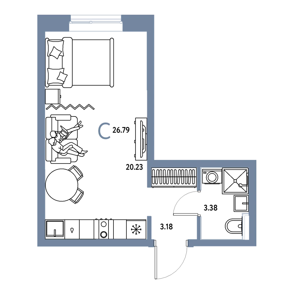 Планировка: Студия 26,79 м²