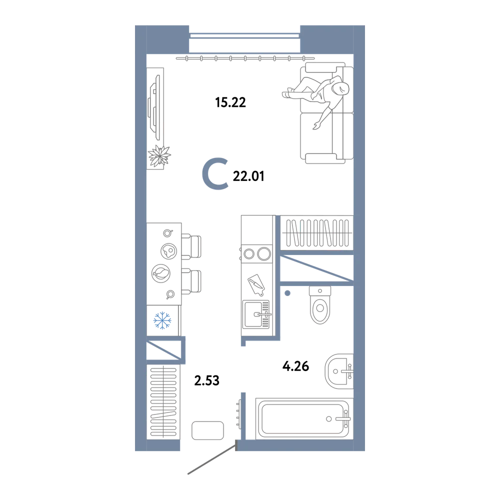 Планировка: Студия 22,01 м²