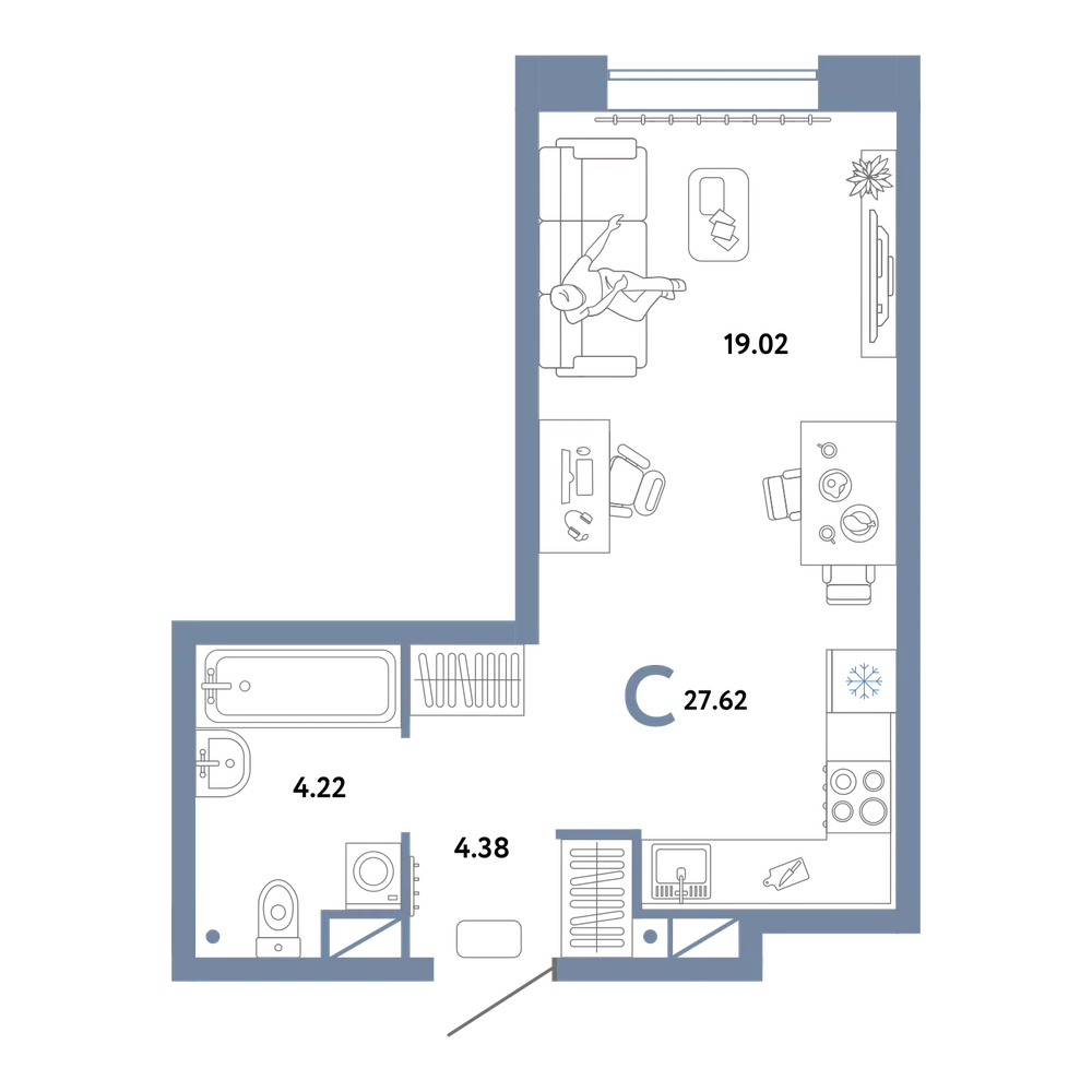 Планировка: Студия 27,62 м²
