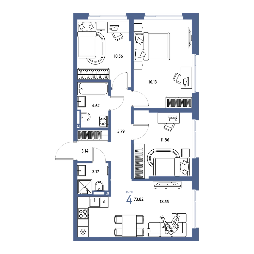 Планировка: Евро-4 73,82 м²