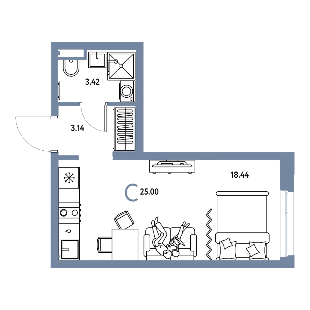 Планировка: Студия 25 м²