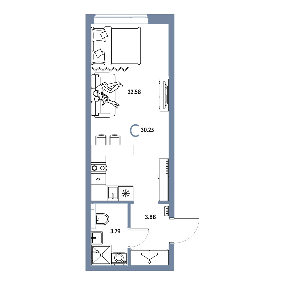 Планировка: Студия 30,25 м²